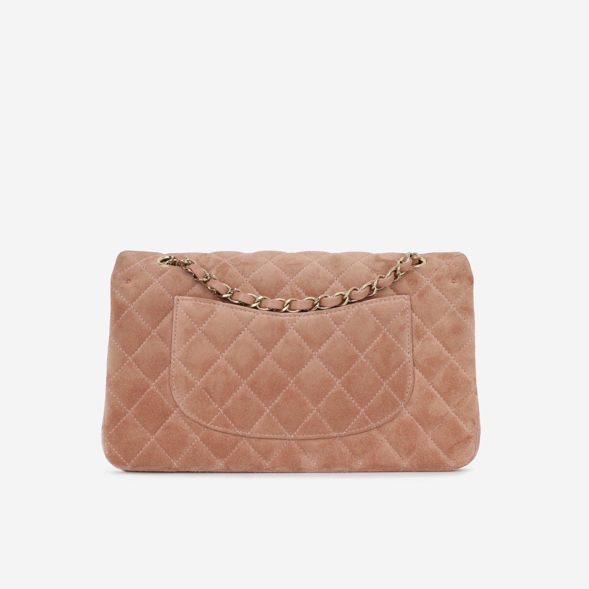 Chanel Classic Flap Bag Medium Blush Suede CGHW Plaque