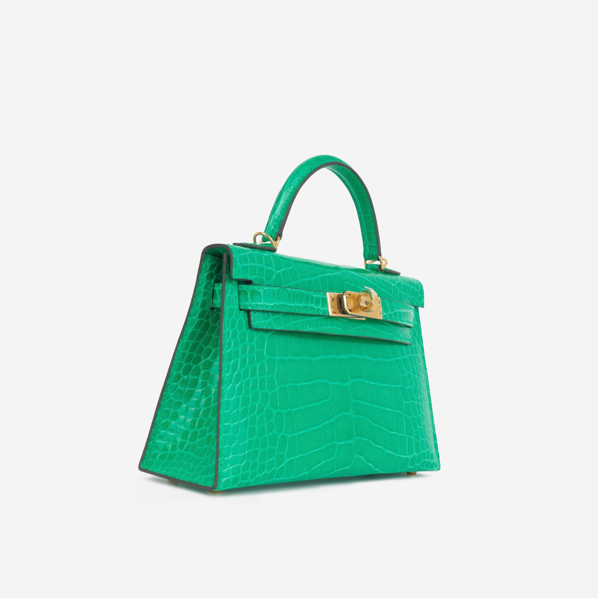 Authentic Hermès Mini Kelly 20cm Vert Jade Croc Gold Hardware