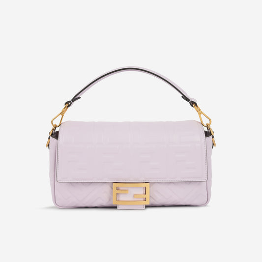 Fendi Medium Baguette - Lilac Zucca Calfskin | Gold Hardware