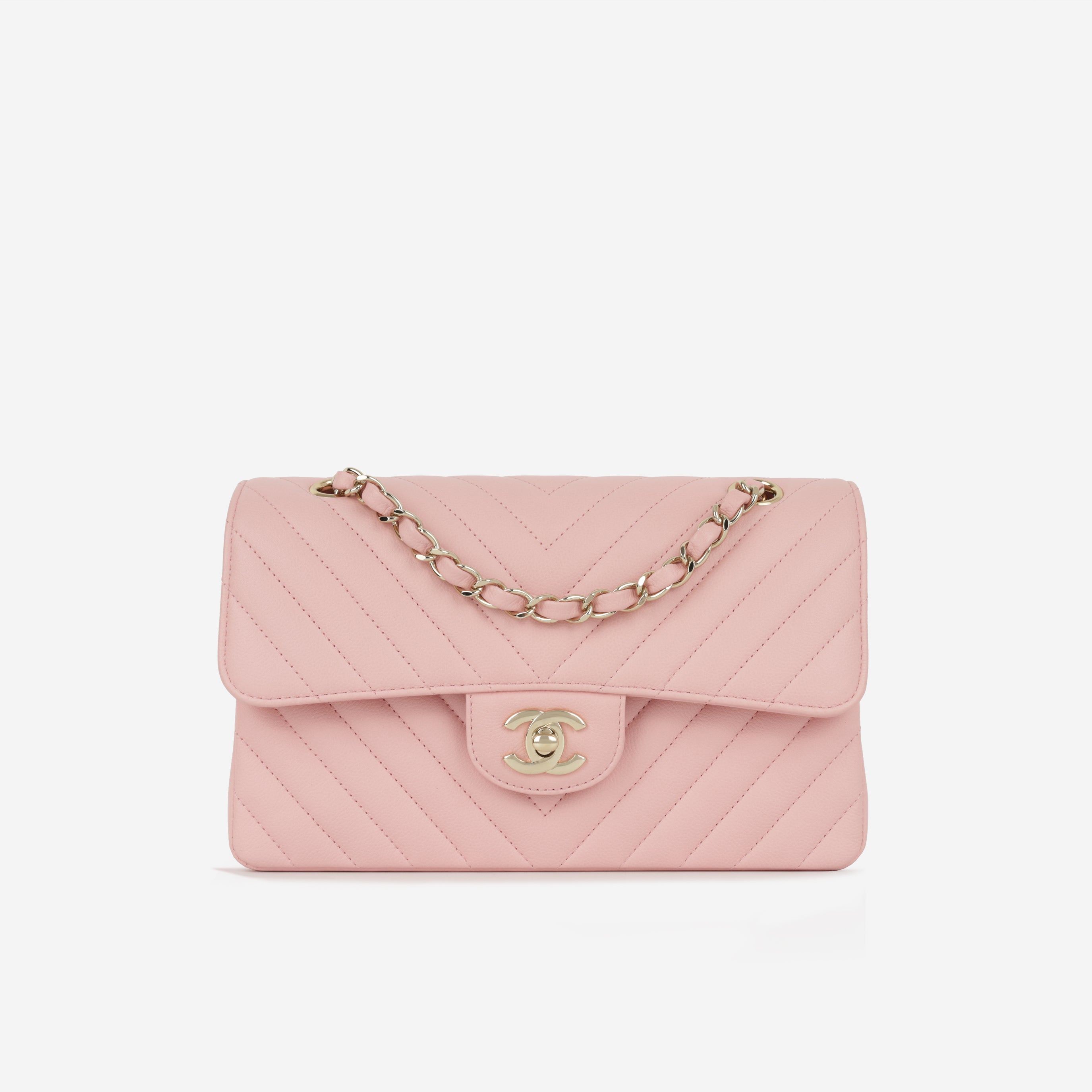 Chanel - Small Classic Flap Bag - Pink Chevron Caviar CGHW - 2021