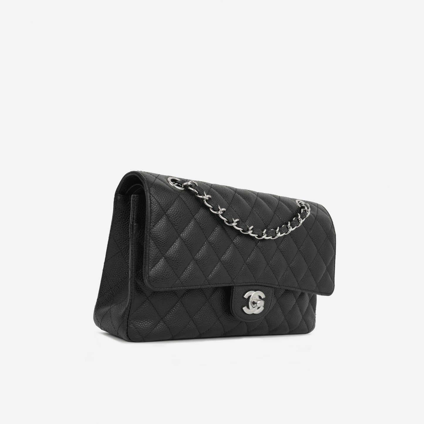 Medium Classic Flap - Black Caviar | Silver Hardware