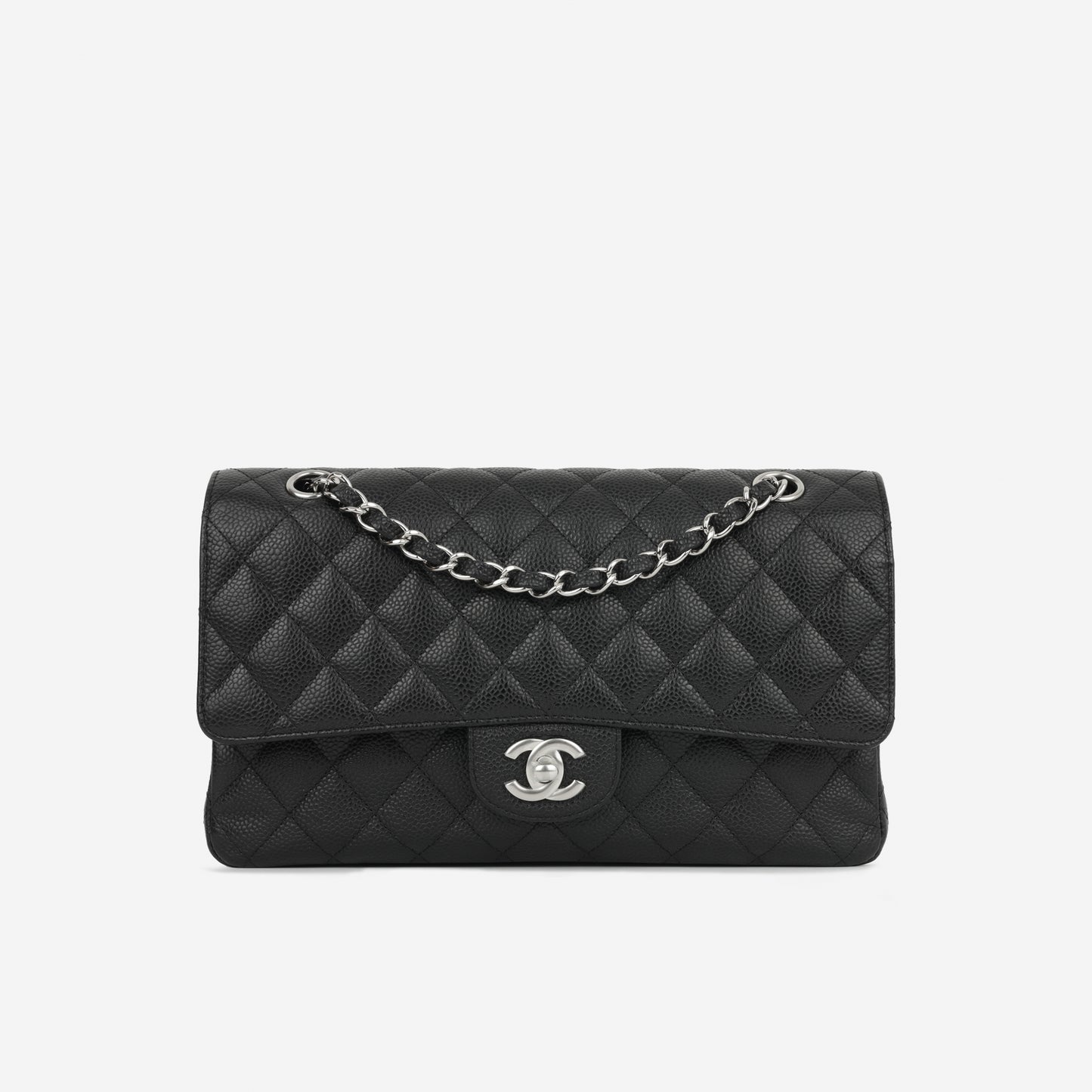 Medium Classic Flap - Black Caviar | Silver Hardware
