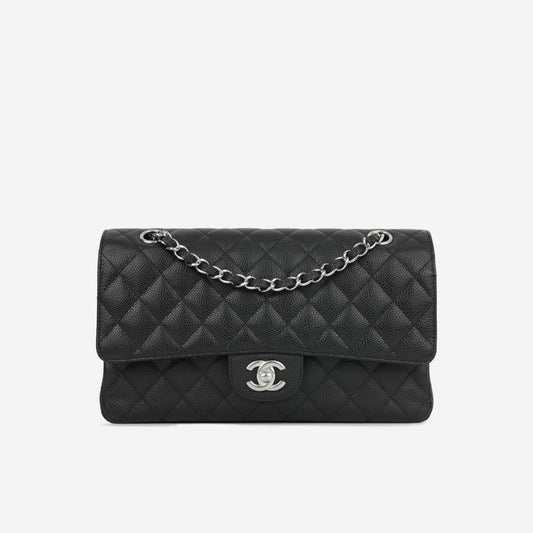 Medium Classic Flap - Black Caviar | Silver Hardware