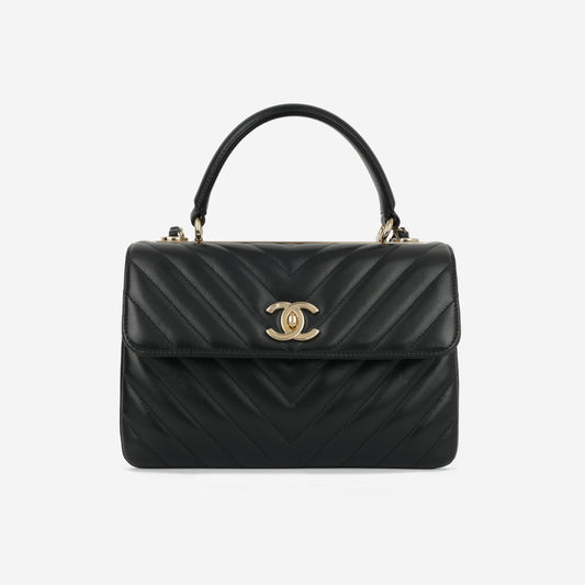 Chanel Small Trendy CC Flap Bag - Black Lambskin | Champagne Gold Hardware