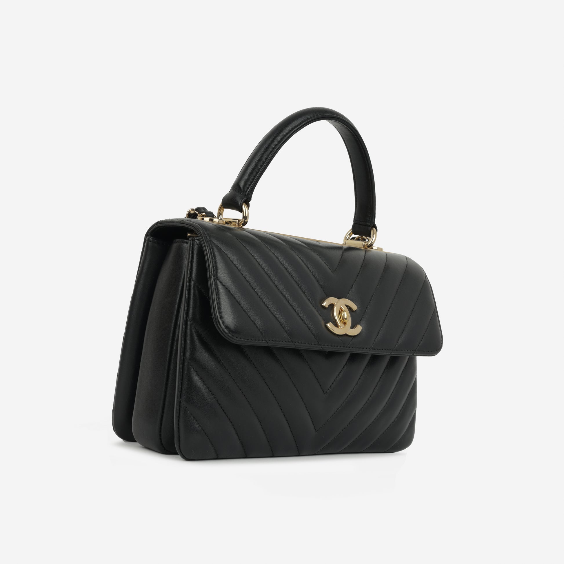 Chanel Small Trendy CC Flap Bag Black Lambskin Champagne Gold Hardware