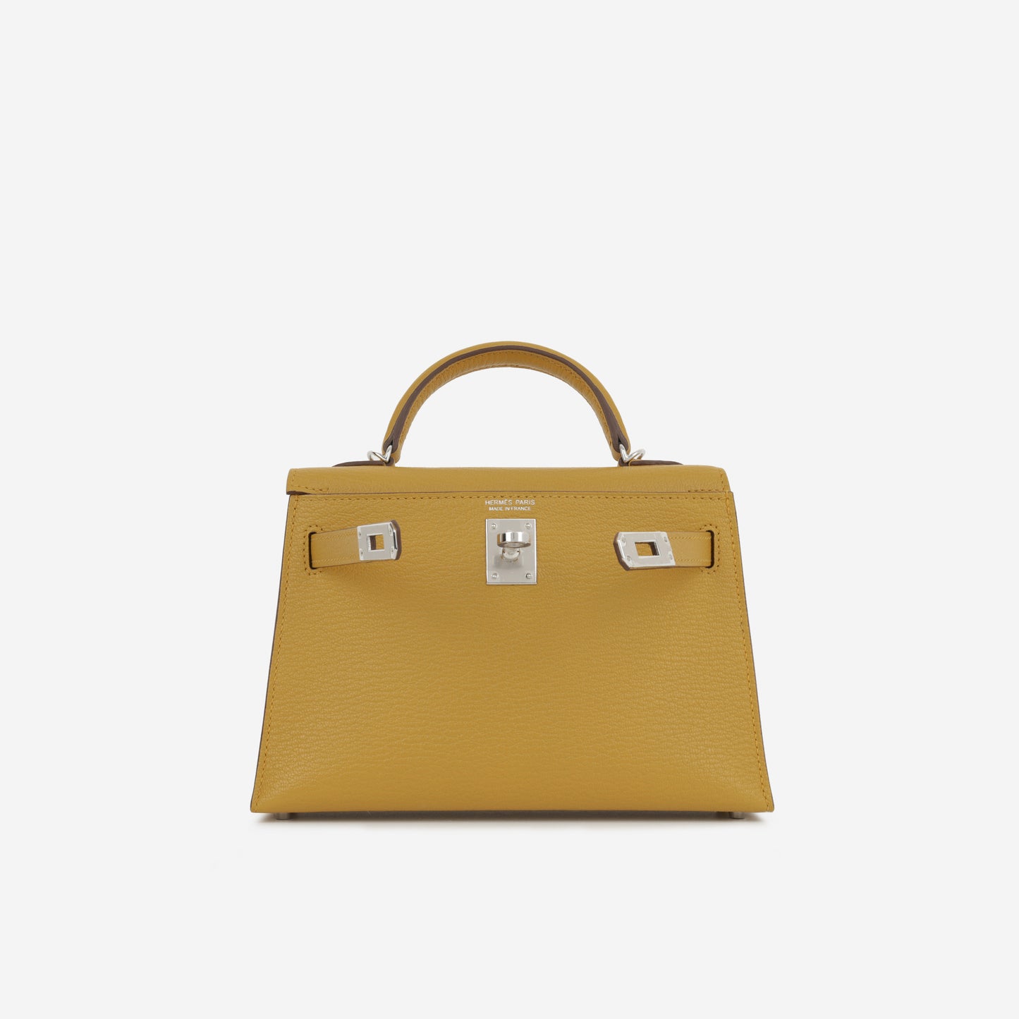 Hermès Verso Mini Kelly - Jaune Ambre Chevre Mysore / Gold Interior | Palladium Hardware