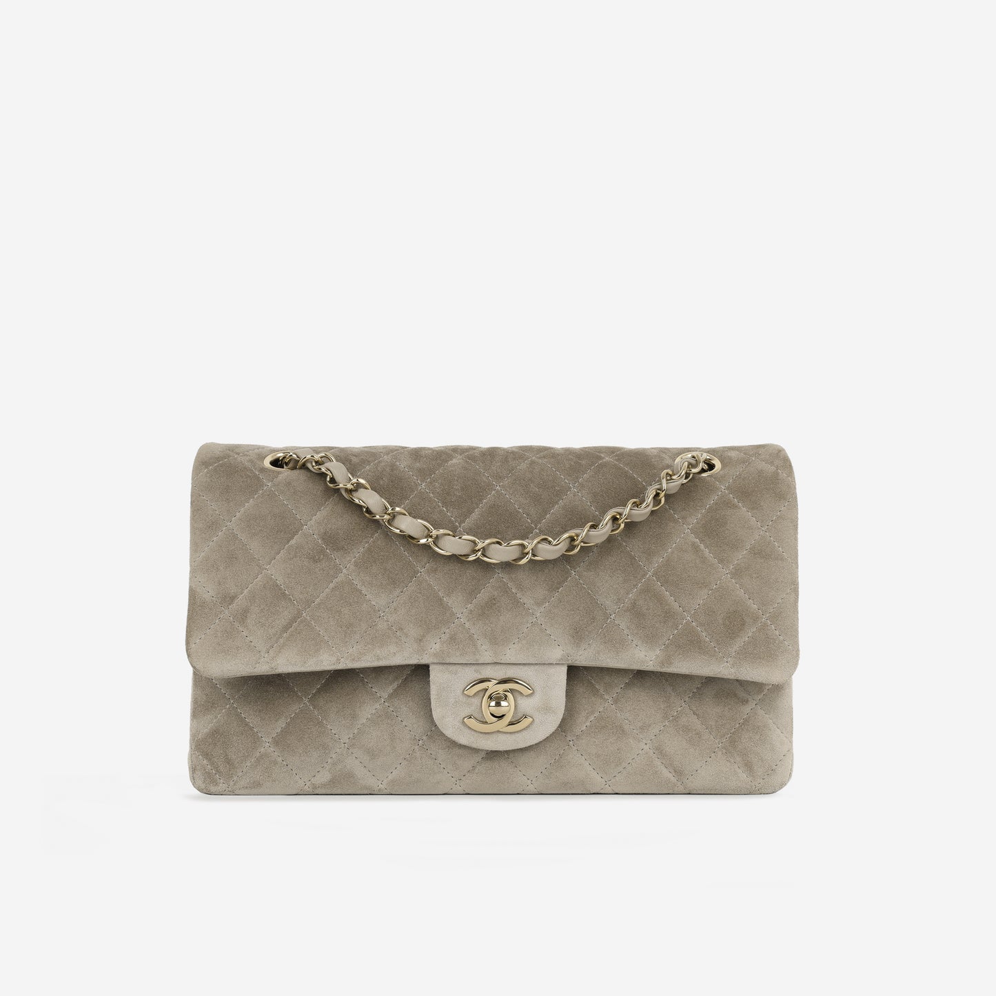 Chanel Medium Classic Flap - Mink Suede | Champagne Gold Hardware