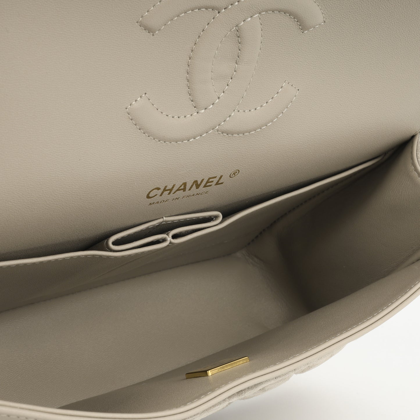 Chanel Medium Classic Flap - Mink Suede | Champagne Gold Hardware