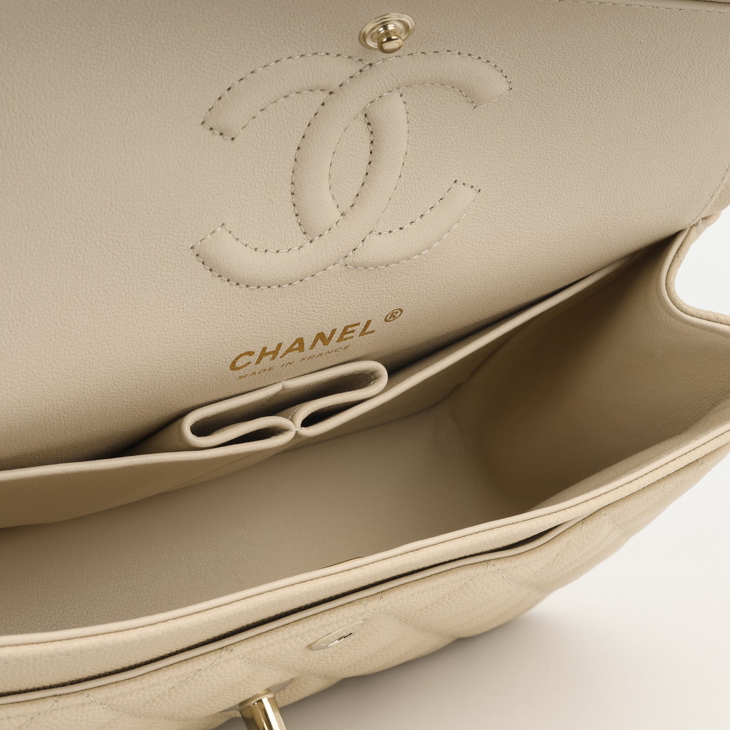 Chanel Small Classic Flap - Ecru Caviar | Champagne Gold Hardware