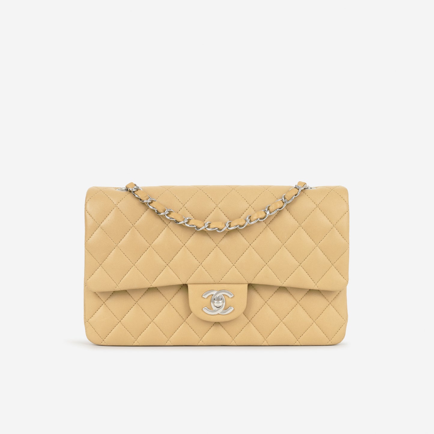 Chanel Vintage Medium Classic Flap - Beige Lambskin | Silver Hardware