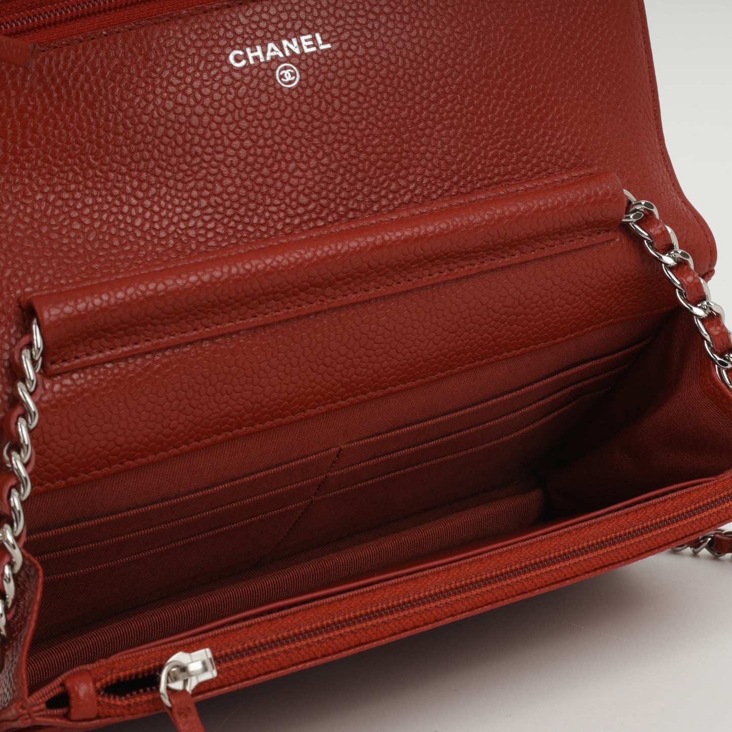 Chanel Classic Wallet on Chain - Red Caviar | Silver Hardware