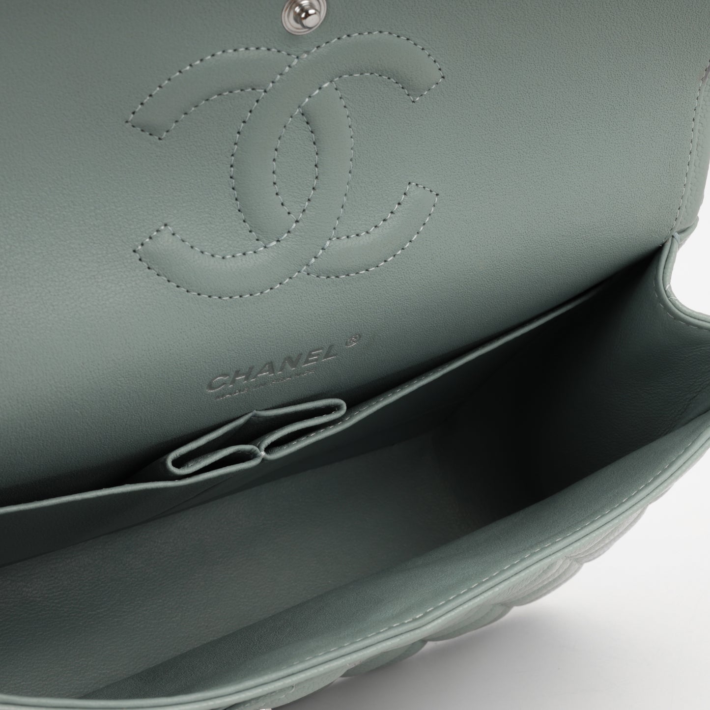 Medium Classic Flap - Sage Green Caviar | Silver Hardware