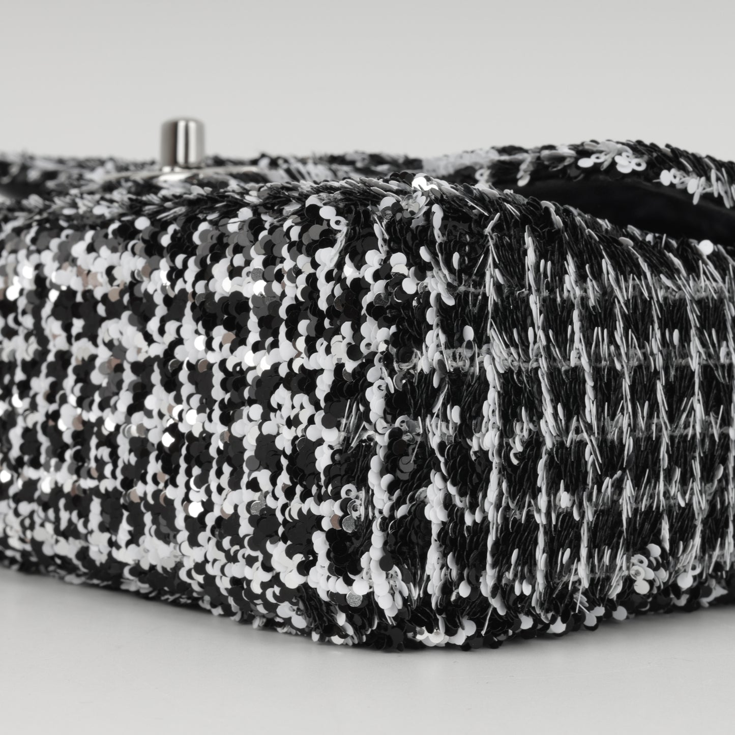 Chanel Mini Rectangular - Black / White Sequin | Silver Hardware