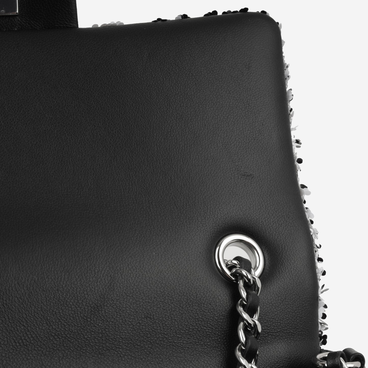 Chanel Mini Rectangular - Black / White Sequin | Silver Hardware