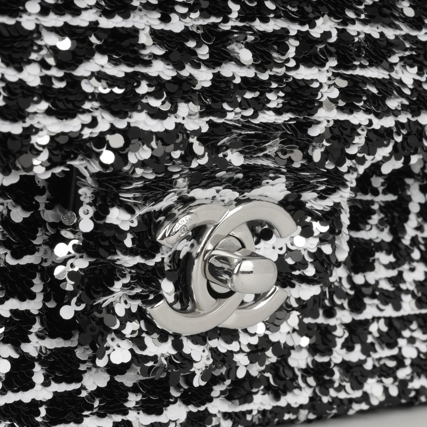 Chanel Mini Rectangular - Black / White Sequin | Silver Hardware