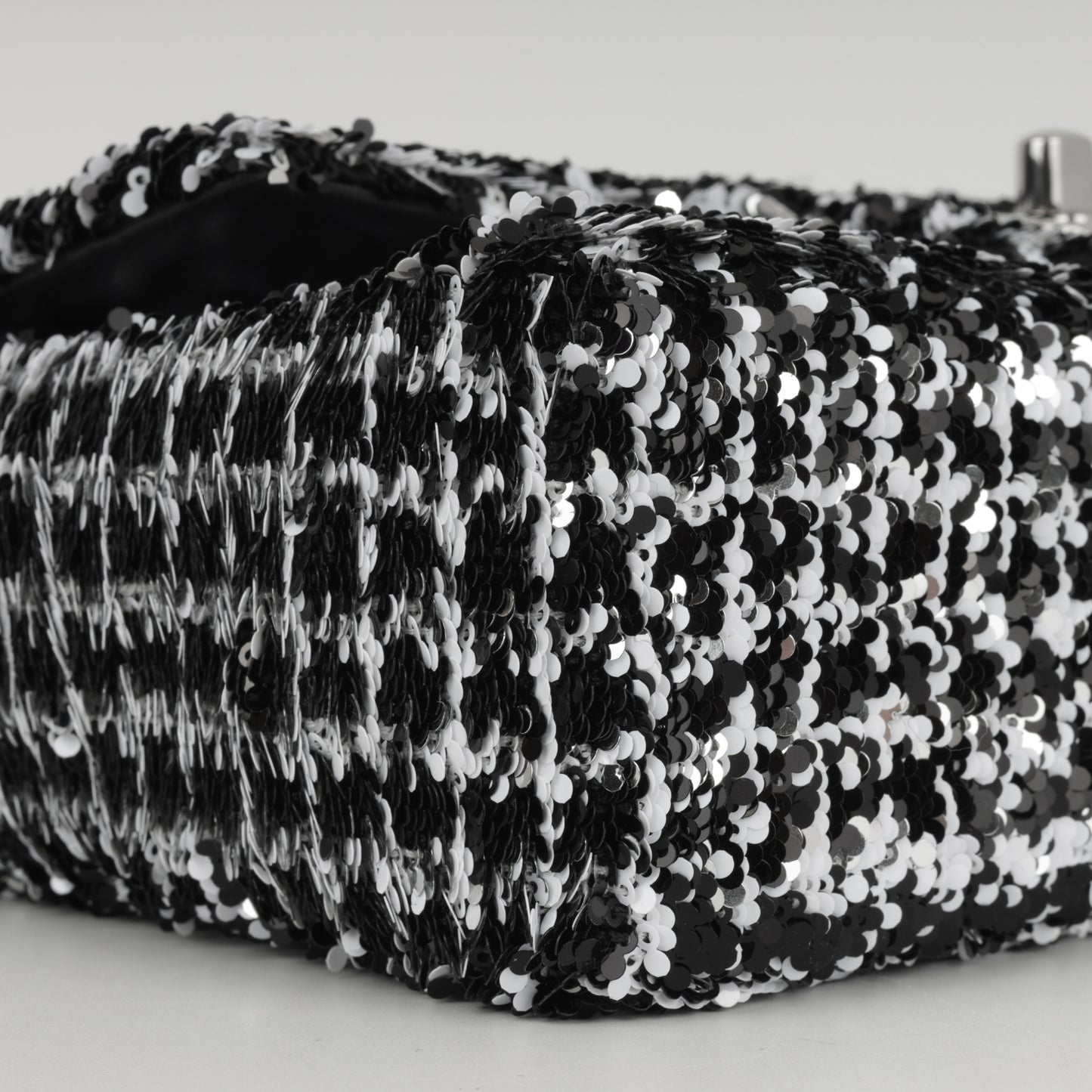 Chanel Mini Rectangular - Black / White Sequin | Silver Hardware