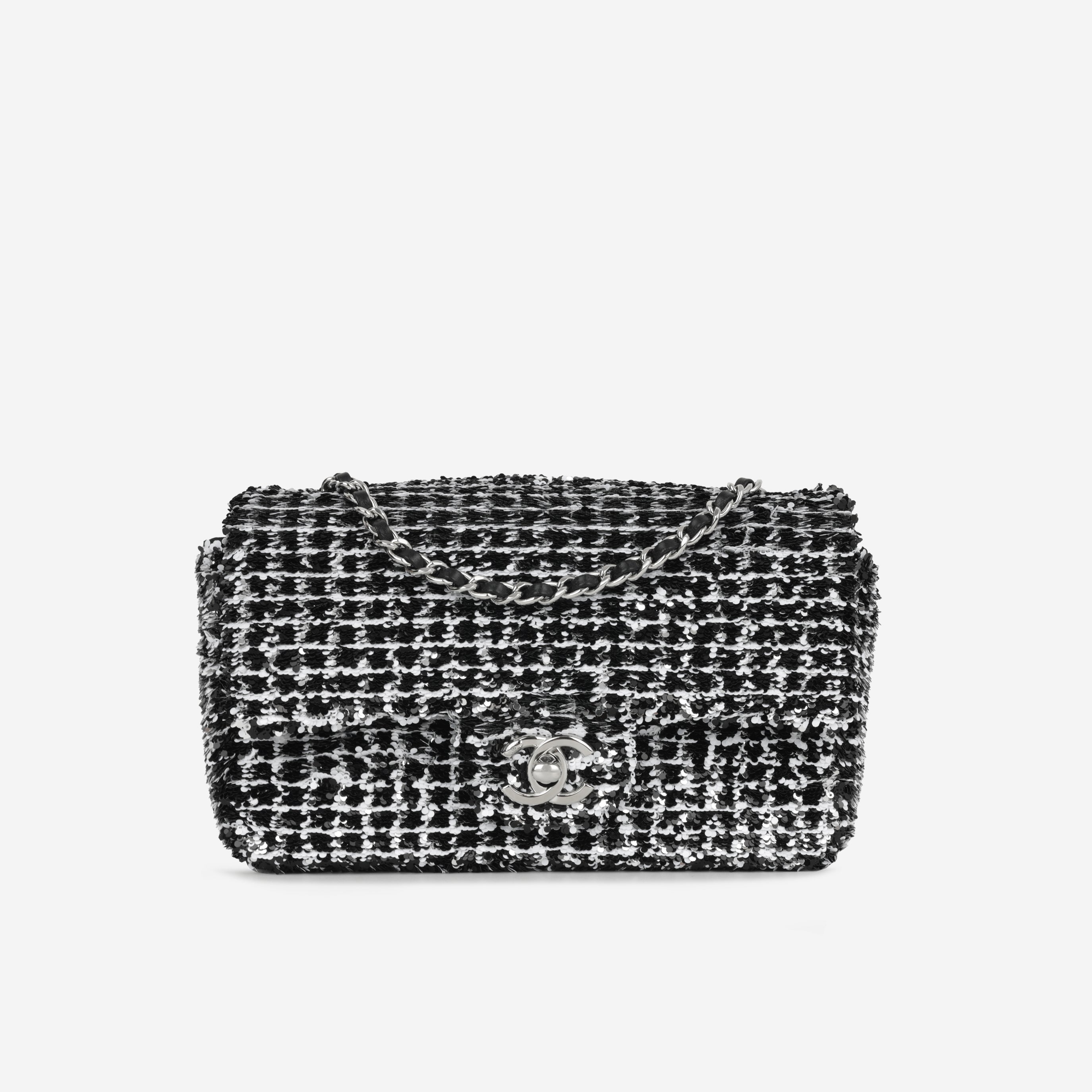Chanel Mini Rectangular Black White Sequin Silver Hardware | Bagista