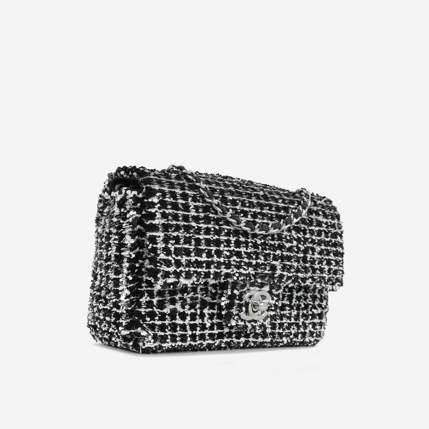 Chanel Mini Rectangular - Black / White Sequin | Silver Hardware