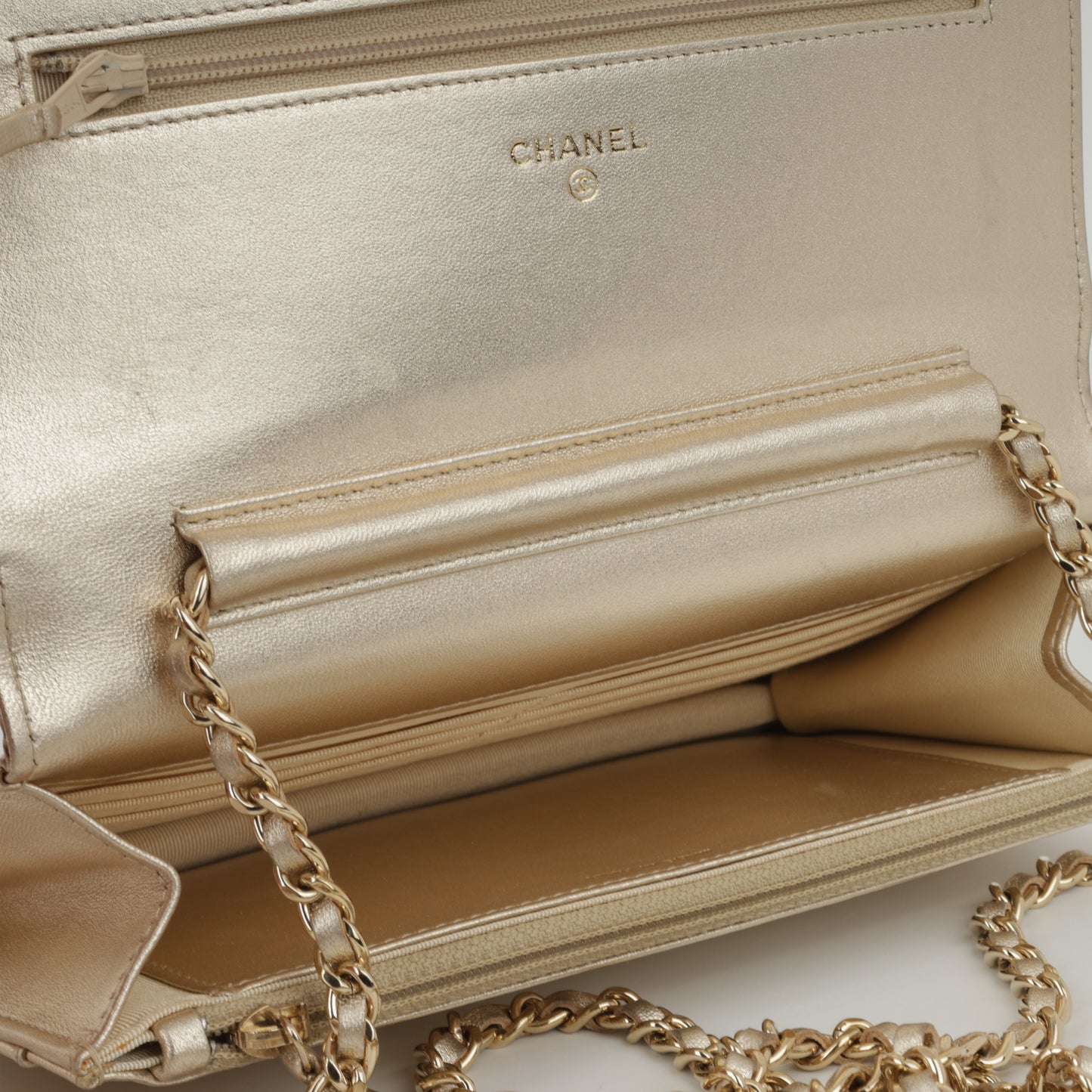 Chanel Classic Wallet on Chain - Champagne Metallic | Champagne Gold Hardware