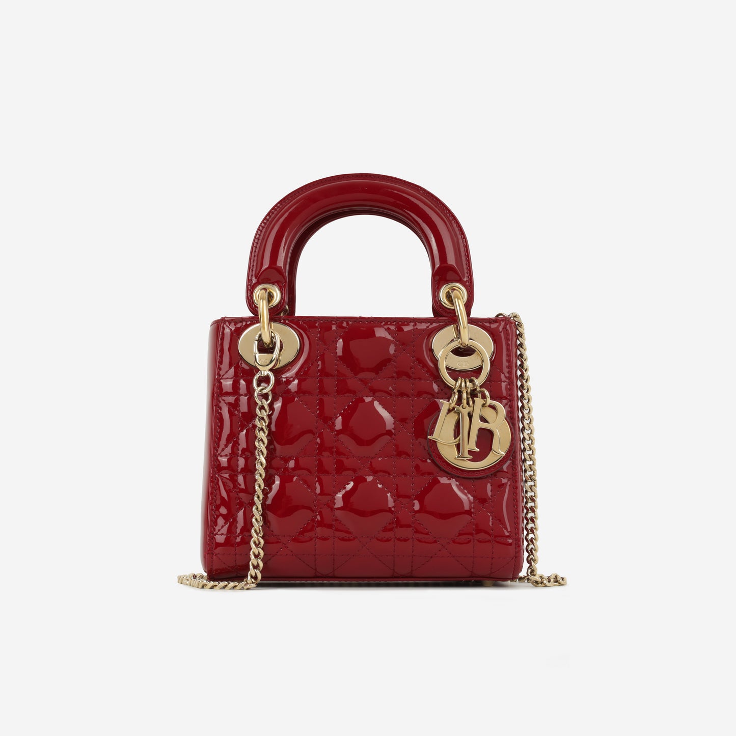 Dior Mini Lady Dior - Cherry Red Patent | Champagne Gold Hardware