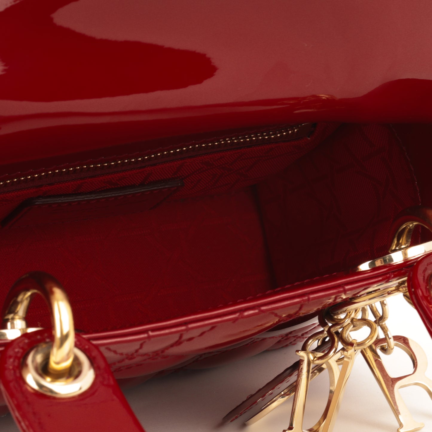 Dior Mini Lady Dior - Cherry Red Patent | Champagne Gold Hardware