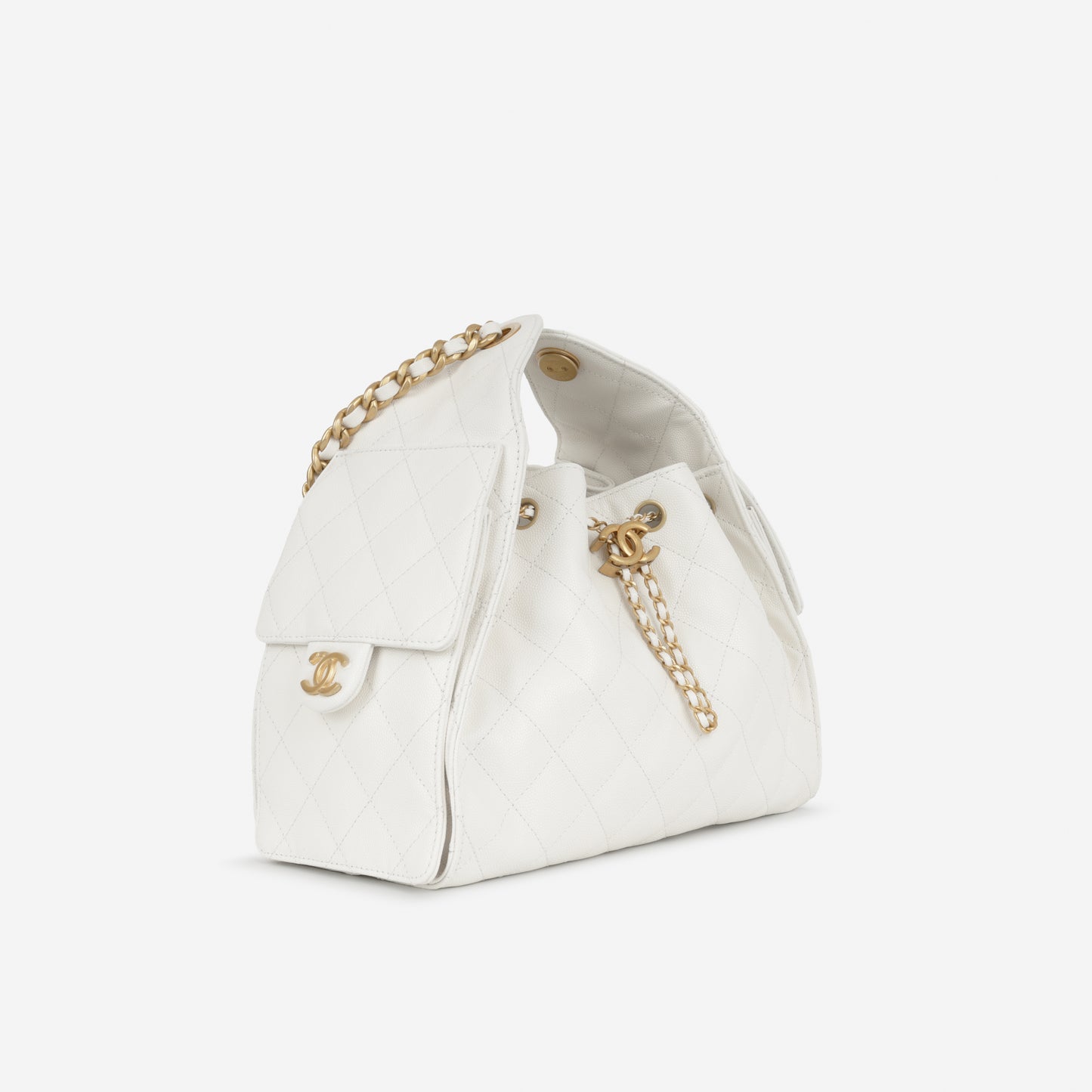 Chanel Small 25 Hobo - White Caviar | Gold Hardware