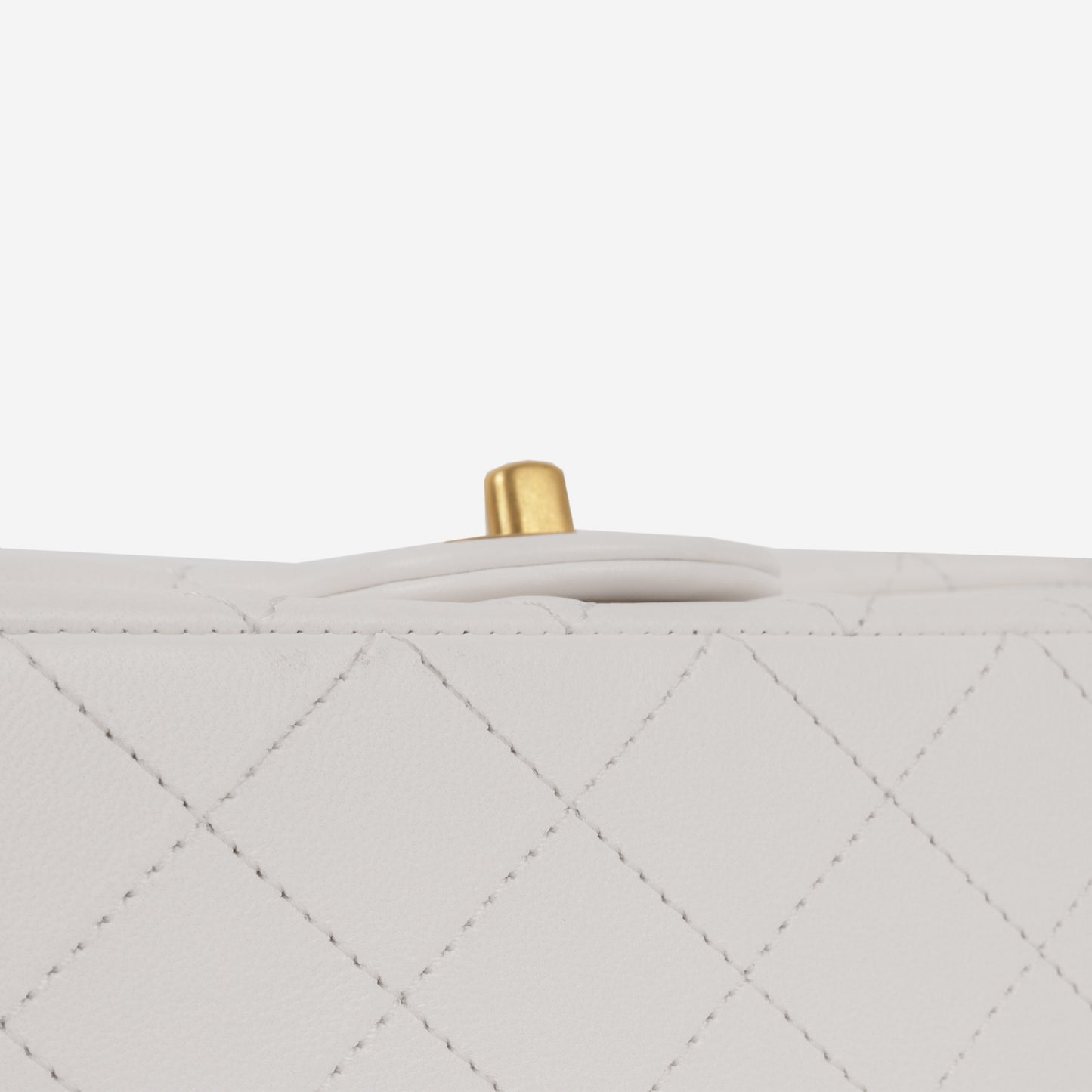 Chanel Mini Rectangular Camellia Crush - White Lambskin | Antique gold Hardware