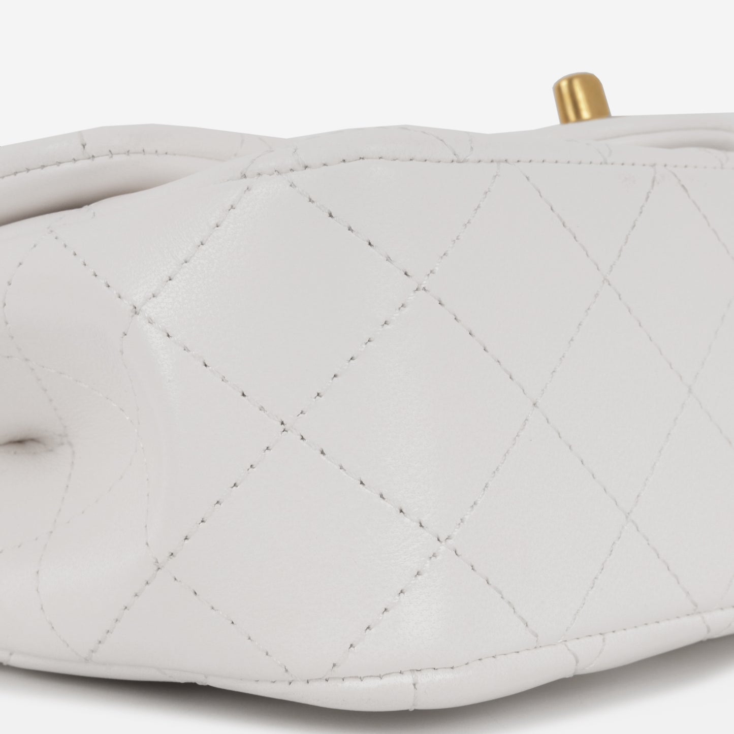 Chanel Mini Rectangular Camellia Crush - White Lambskin | Antique gold Hardware