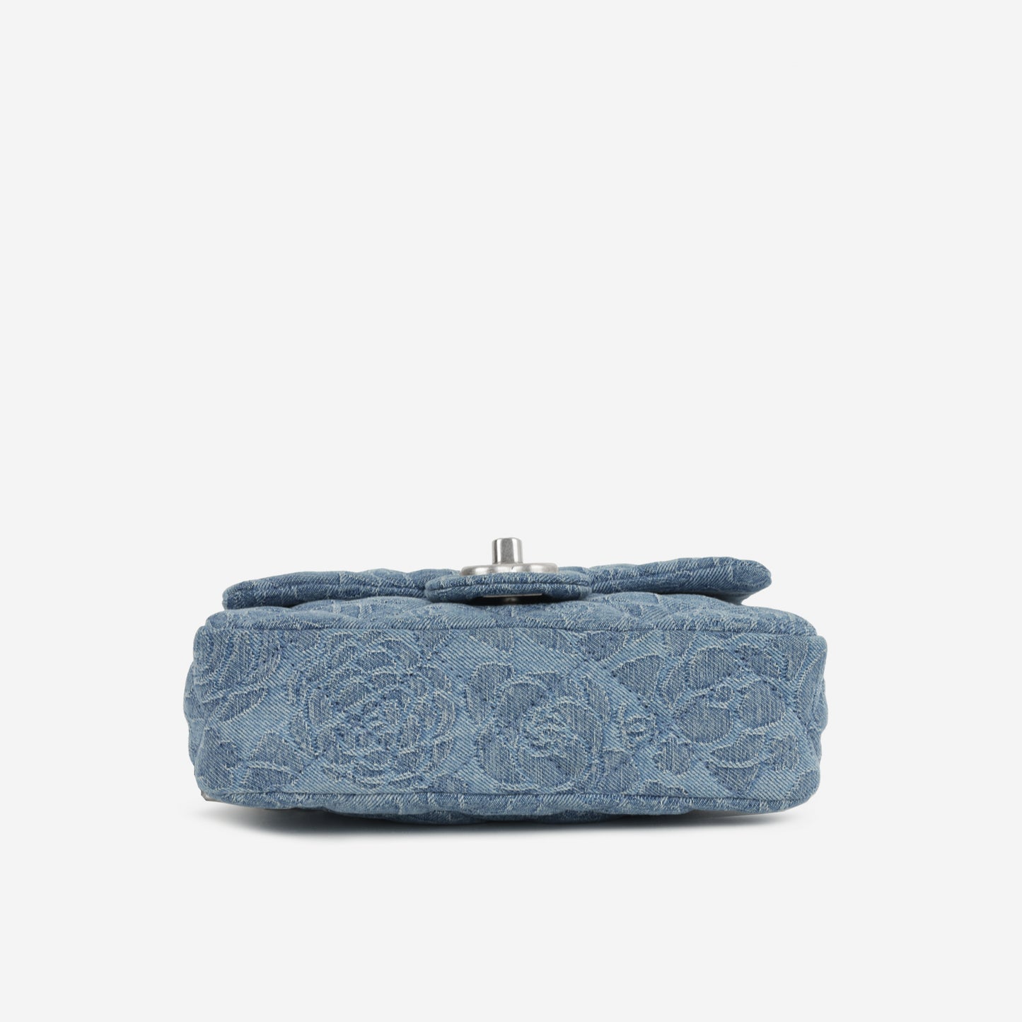 Chanel Mini Rectangular Camellia Crush - Blue Embroidered Denim | Silver Hardware