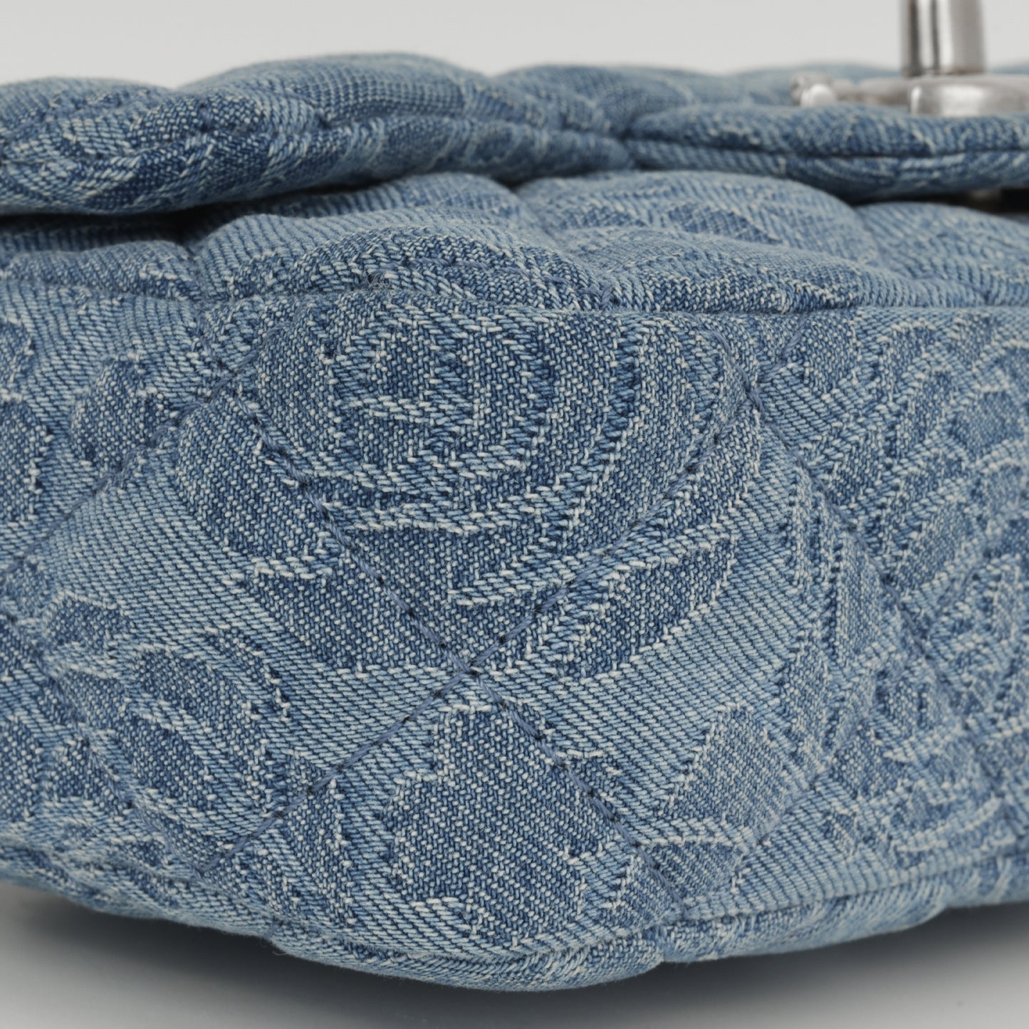 Chanel Mini Rectangular Camellia Crush - Blue Embroidered Denim | Silver Hardware