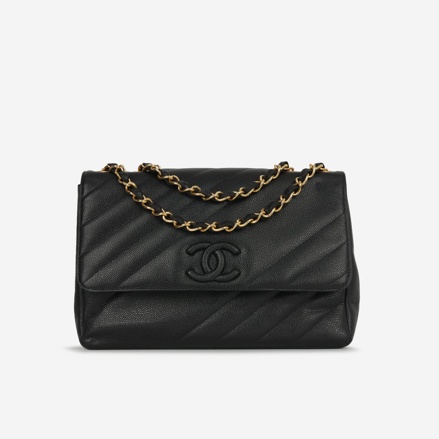 Chanel Vintage Jumbo Diagonal Flap - Black Caviar | Gold Hardware