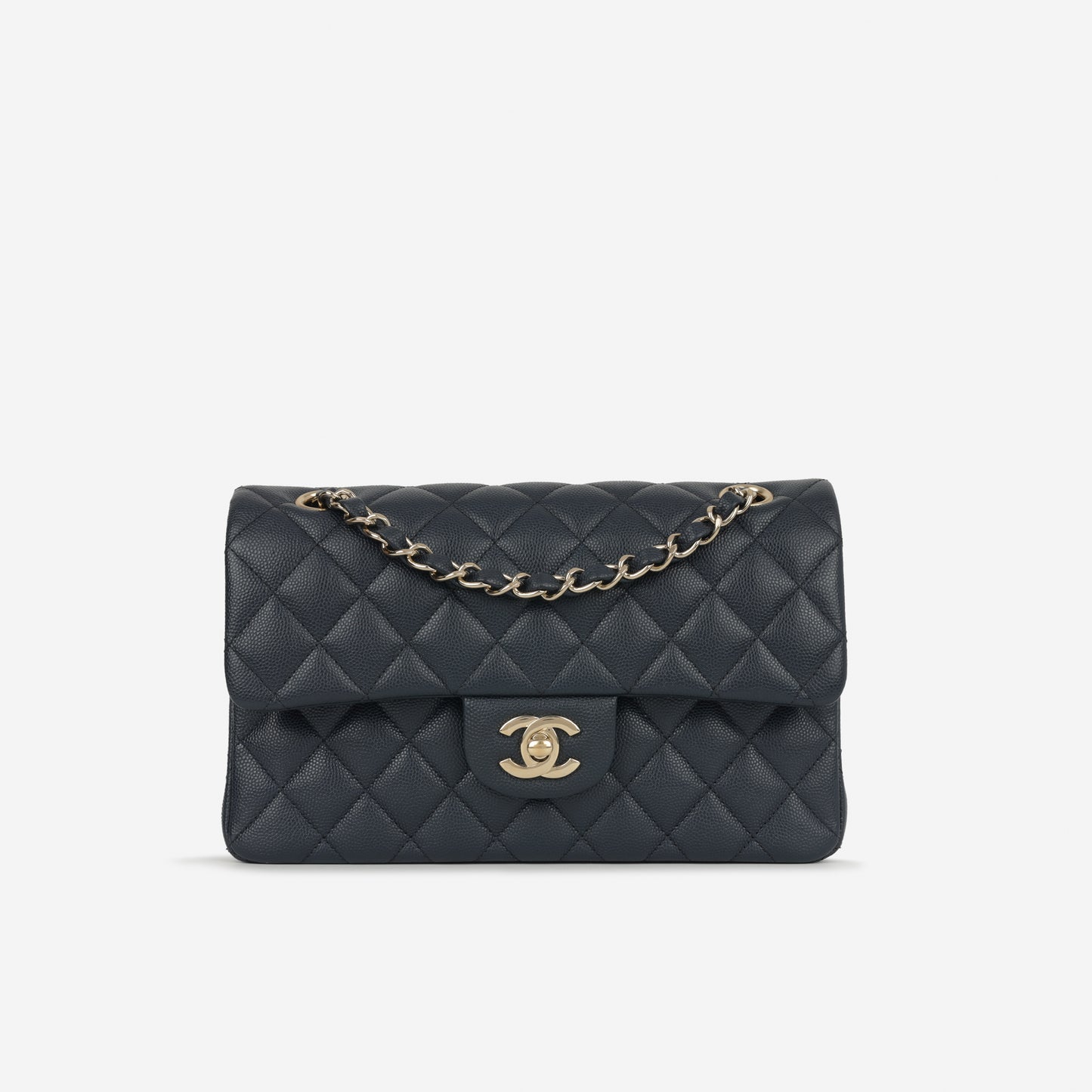 Chanel Small Classic Flap - Midnight Blue Caviar | Champagne Gold Hardware