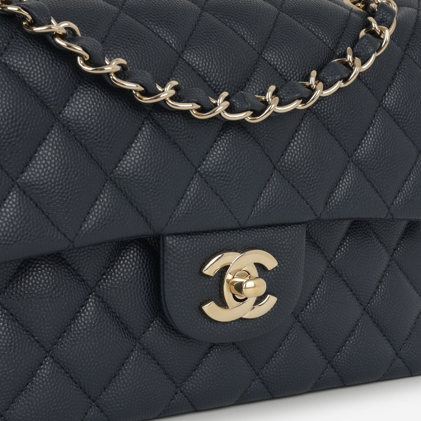 Chanel Small Classic Flap - Midnight Blue Caviar | Champagne Gold Hardware
