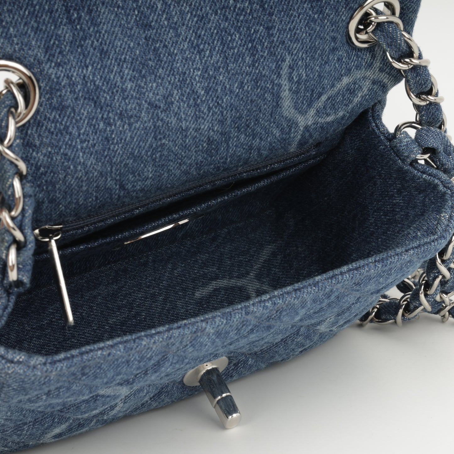 Chanel Mini CC Logo Square Flap - Blue Denim | Silver Hardware