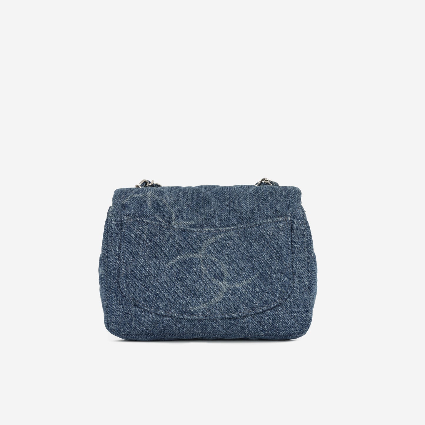 Chanel Mini CC Logo Square Flap - Blue Denim | Silver Hardware