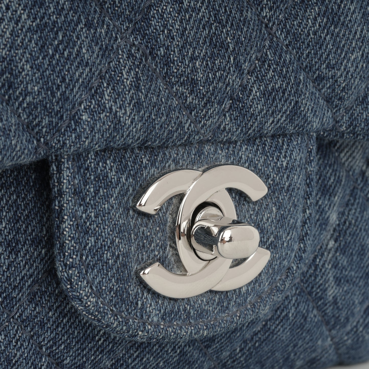 Chanel Mini CC Logo Square Flap - Blue Denim | Silver Hardware