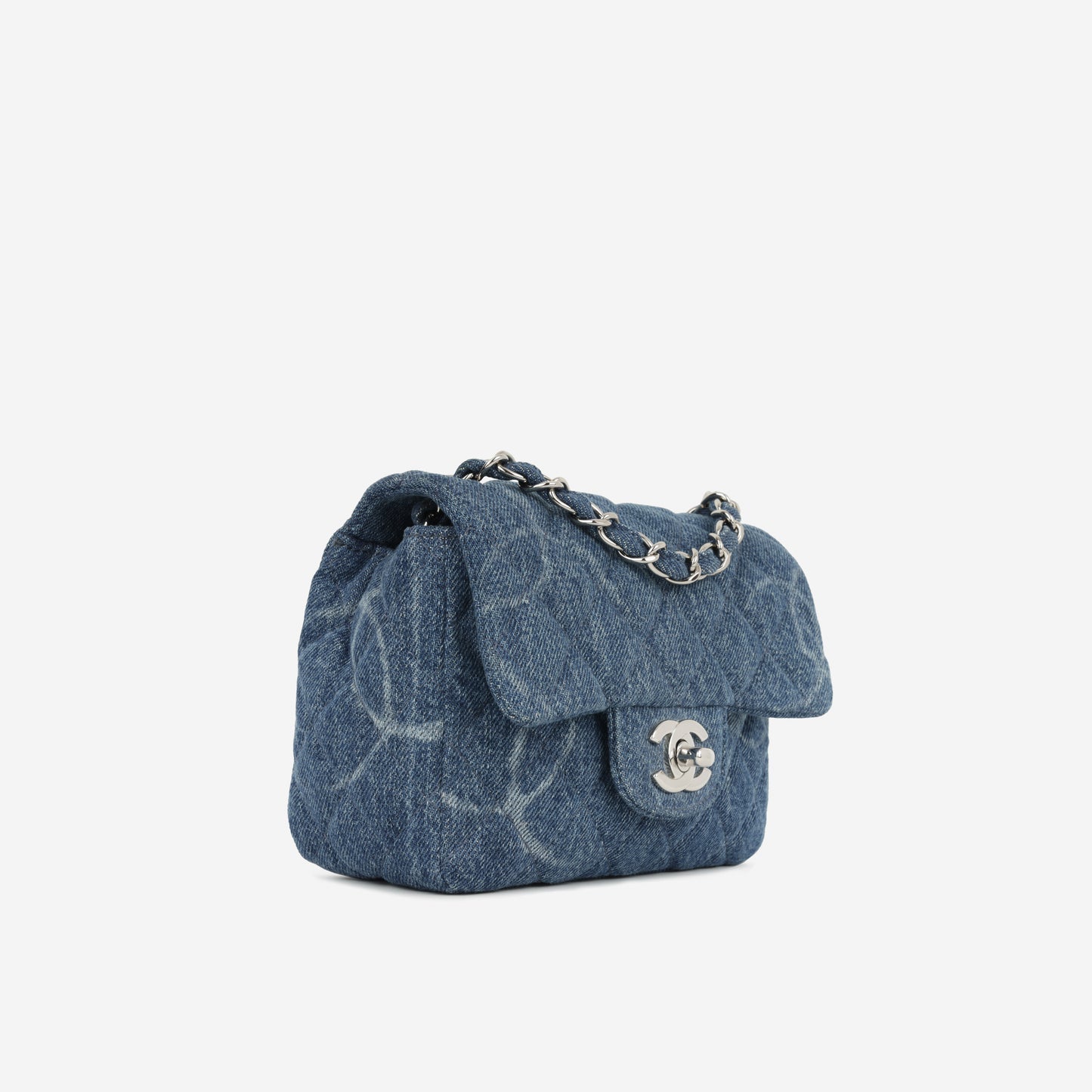 Chanel Mini CC Logo Square Flap - Blue Denim | Silver Hardware