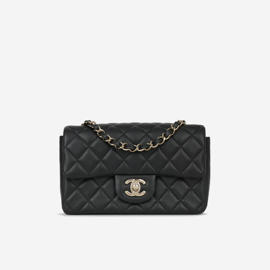 Chanel Mini Flap Rectangular - Black Lambskin | Champagne Gold Hardware