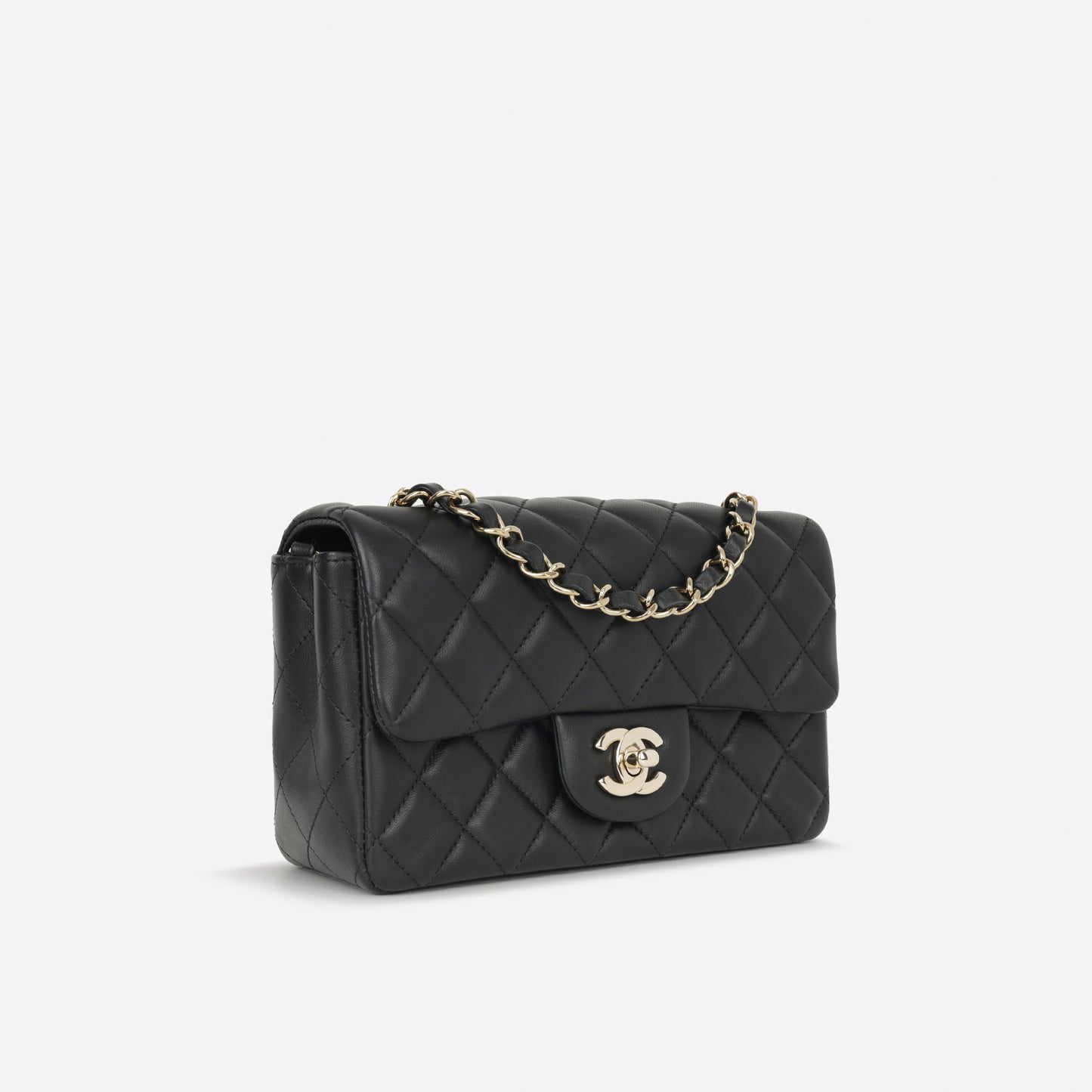Chanel Mini Flap Rectangular - Black Lambskin | Champagne Gold Hardware