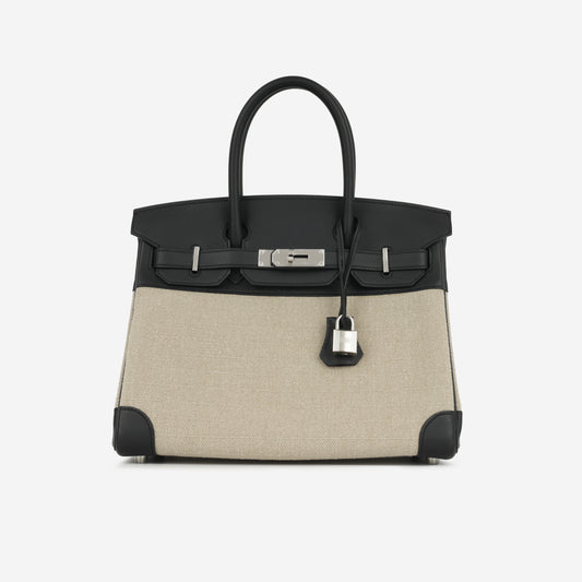 Hermès Birkin 30 Toile - Ficelle / Noir Swift | Palladium Hardware