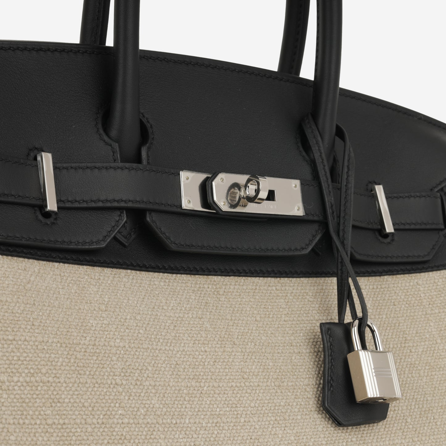 Hermès Birkin 30 Toile - Ficelle / Noir Swift | Palladium Hardware