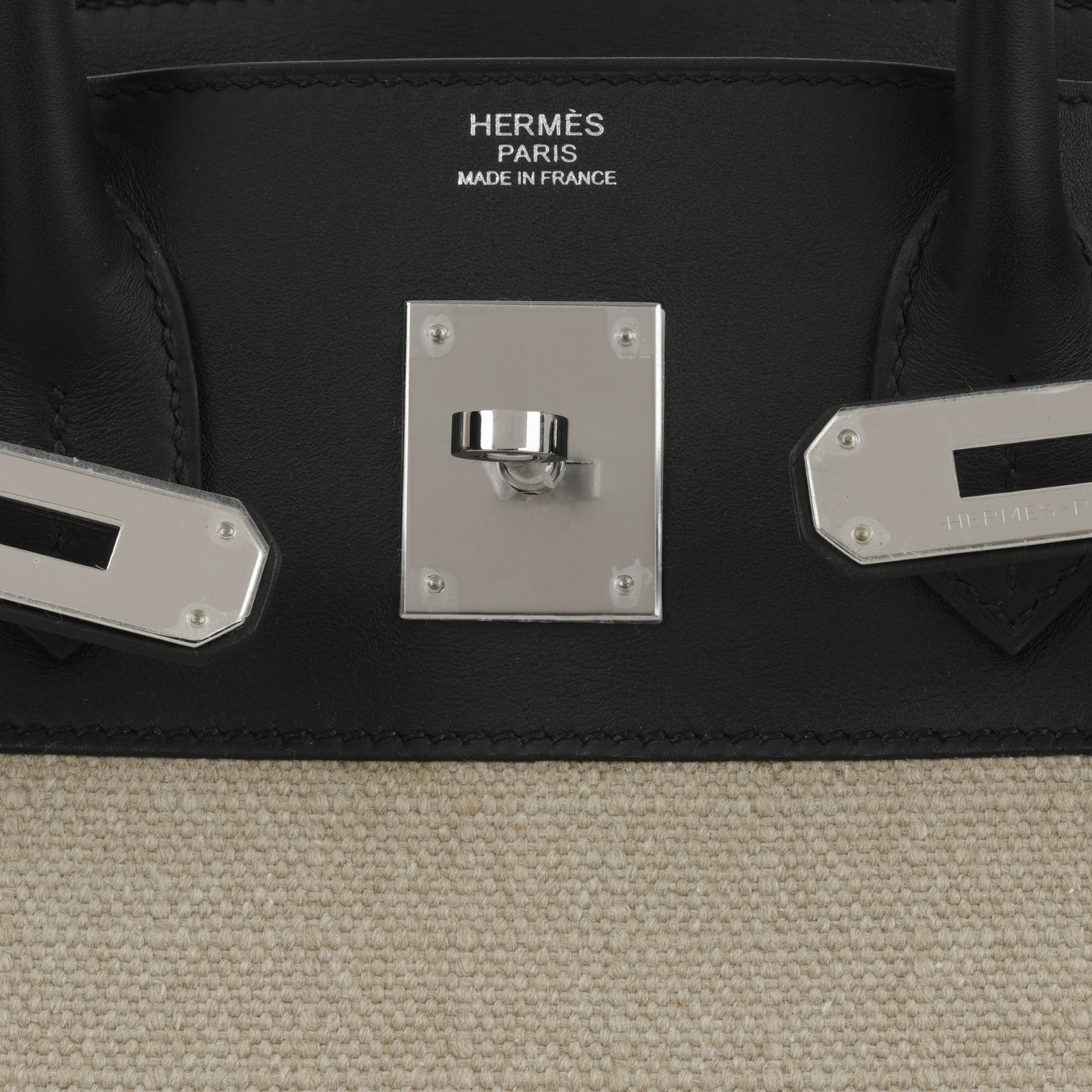 Hermès Birkin 30 Toile - Ficelle / Noir Swift | Palladium Hardware