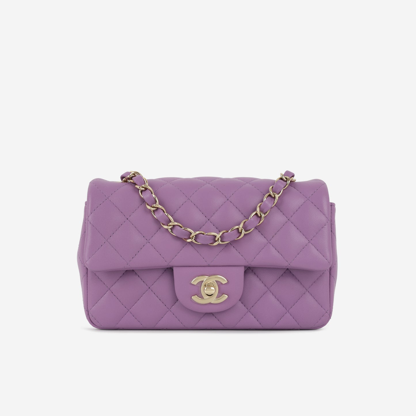 Chanel Mini Flap Rectangular - Purple Lambskin | Champagne Gold Hardware
