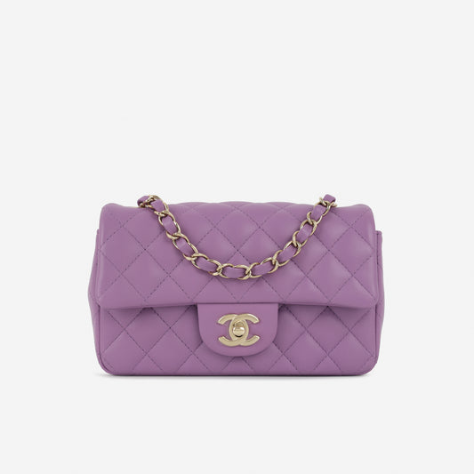 Chanel Mini Flap Rectangular - Purple Lambskin | Champagne Gold Hardware