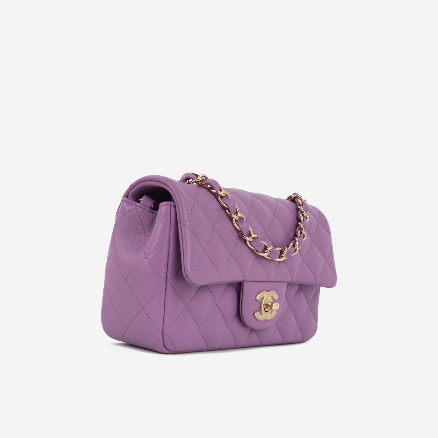 Chanel Mini Flap Rectangular - Purple Lambskin | Champagne Gold Hardware