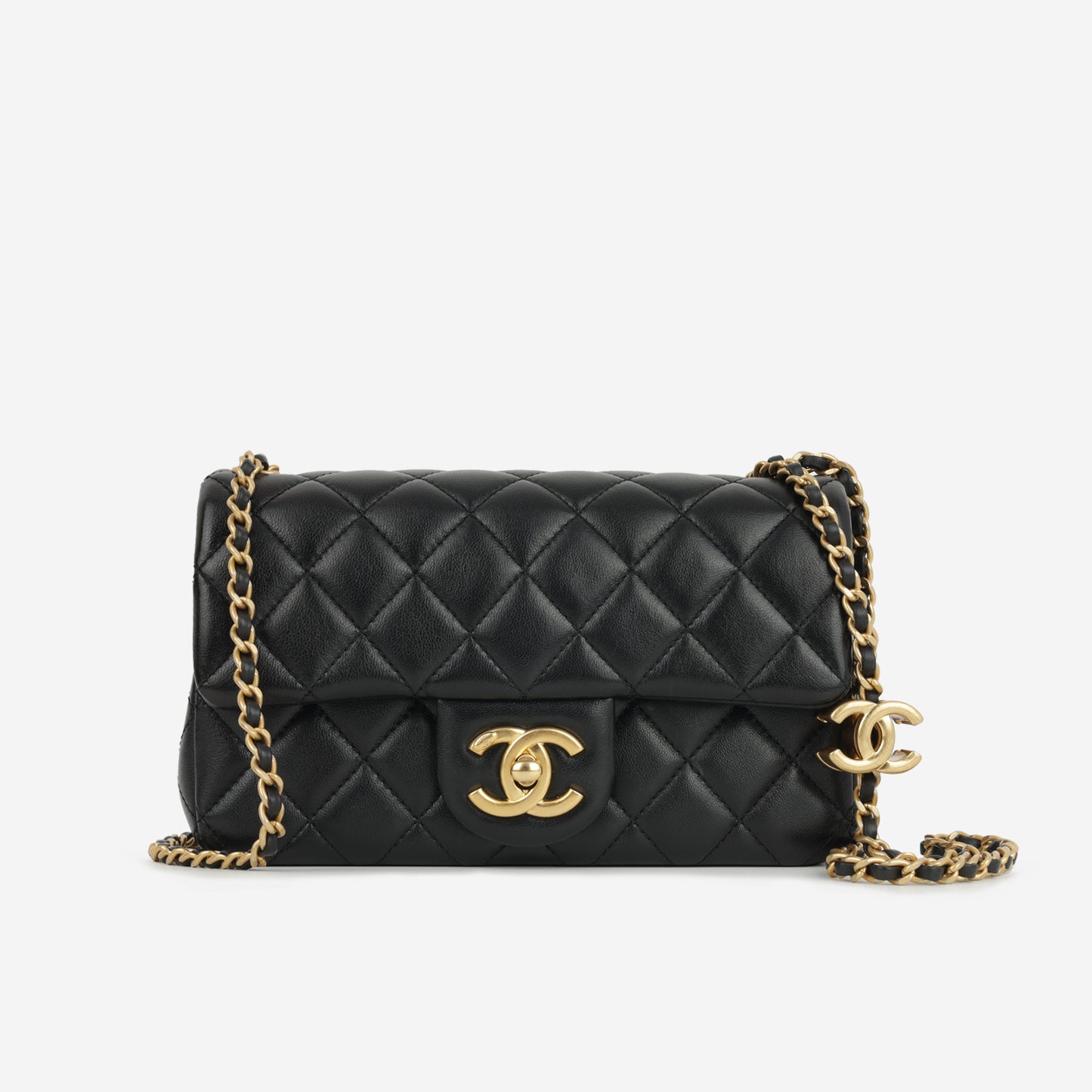Chanel Mini Flap Rectangular - Black Shiny Lambskin | Gold Hardware