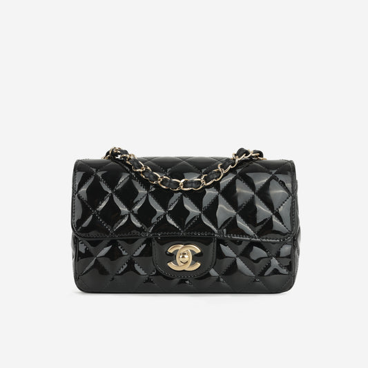 Chanel Mini Flap Rectangular - Black Patent | Gold Hardware