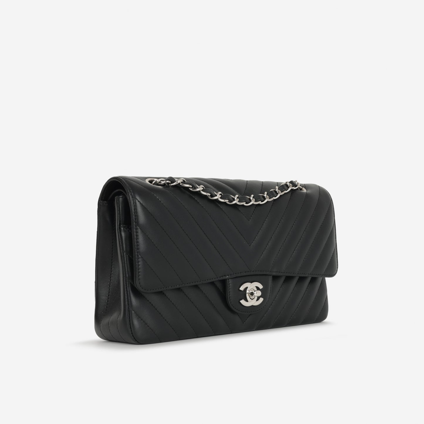Chanel Medium Classic Flap - Black Chevron Lambskin | Silver Hardware