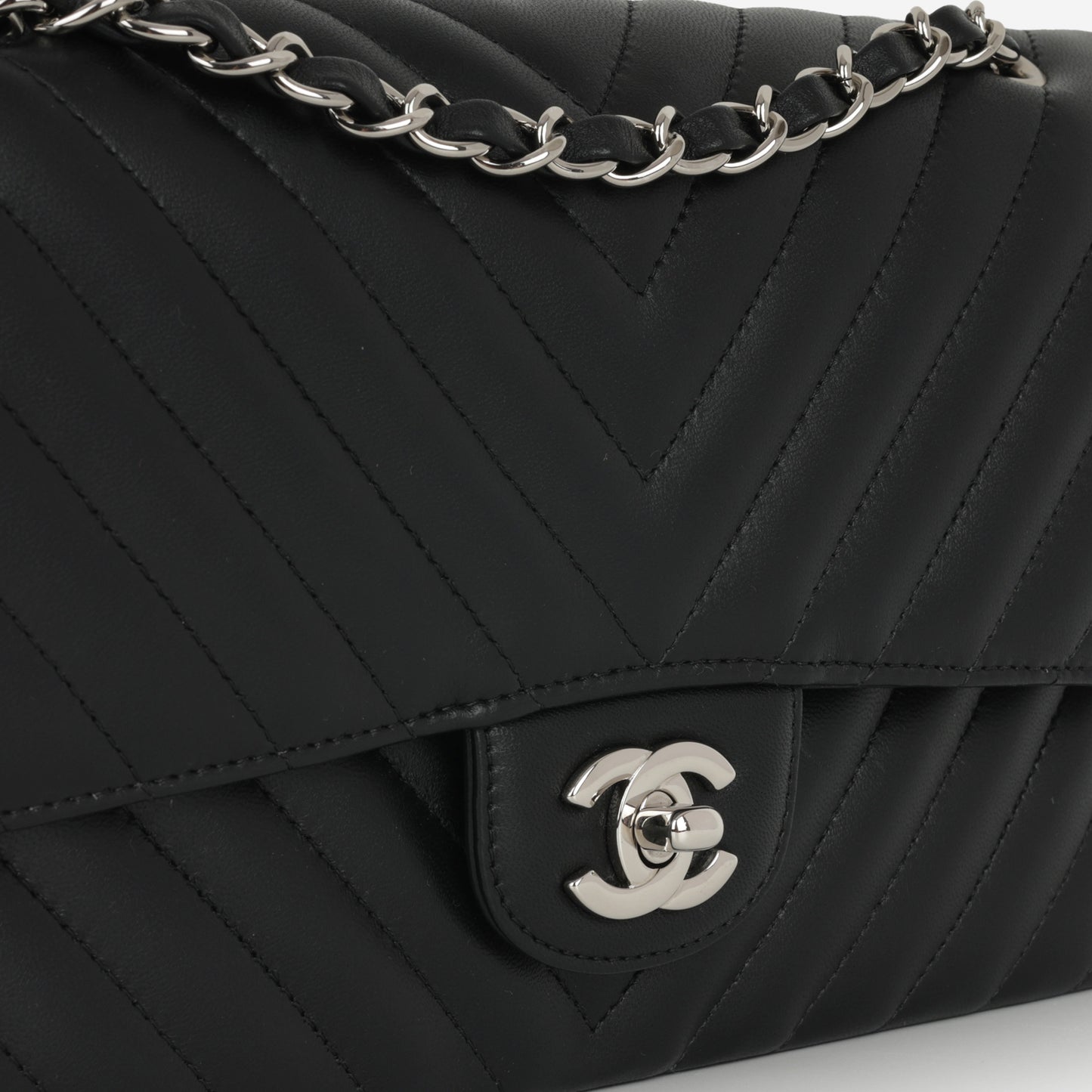 Chanel Medium Classic Flap - Black Chevron Lambskin | Silver Hardware