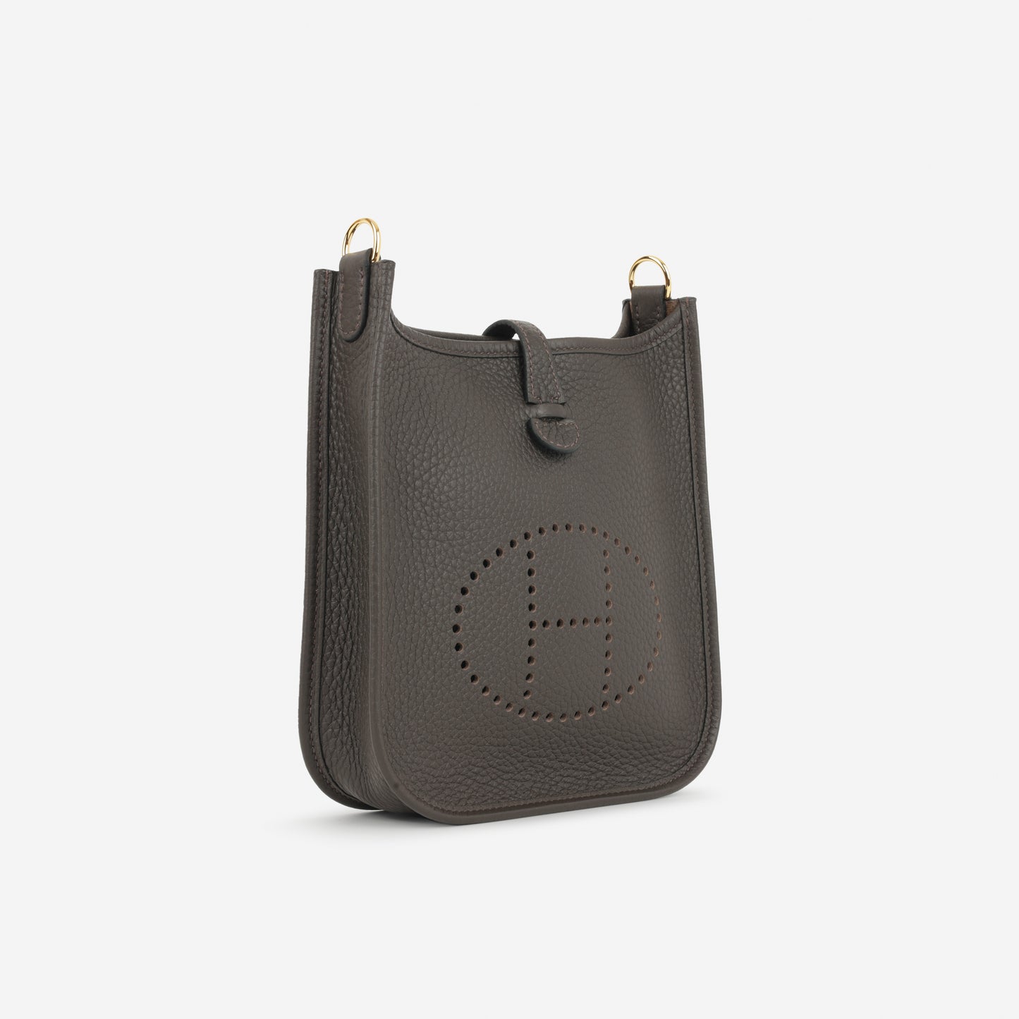 Hermès Evelyne TPM - Ebene Clemence / Gris Pale / Etoupe Strap | Gold Hardware